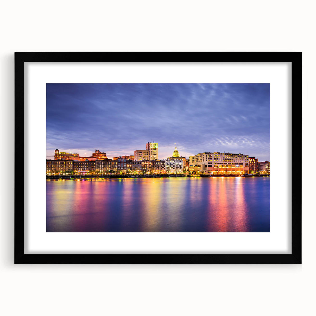Extra large abstract art print of Savannah scenery in colorful textured hues on a framed black mat.