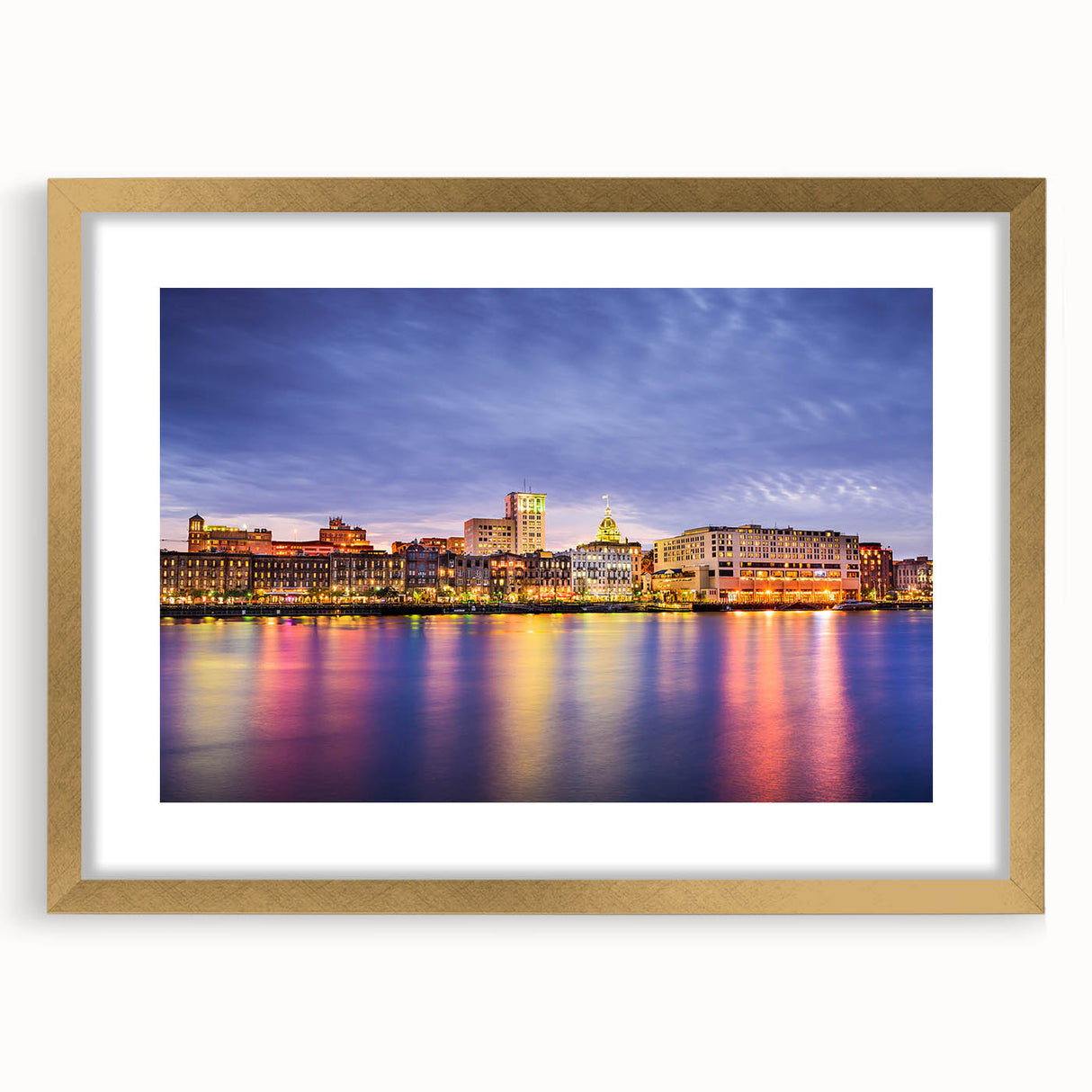 Extra large abstract art print of Savannah scenery in gold frame, with textured design, ideal for living room decor.