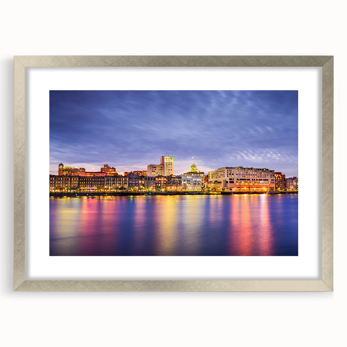 Textured art print of an abstract Savannah landscape in muted earth tones, framed in silver, ideal for bedroom art.