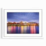 Abstract art print of Savannah landscape in muted green and blue tones on a framed white canvas, ideal for dining room art.