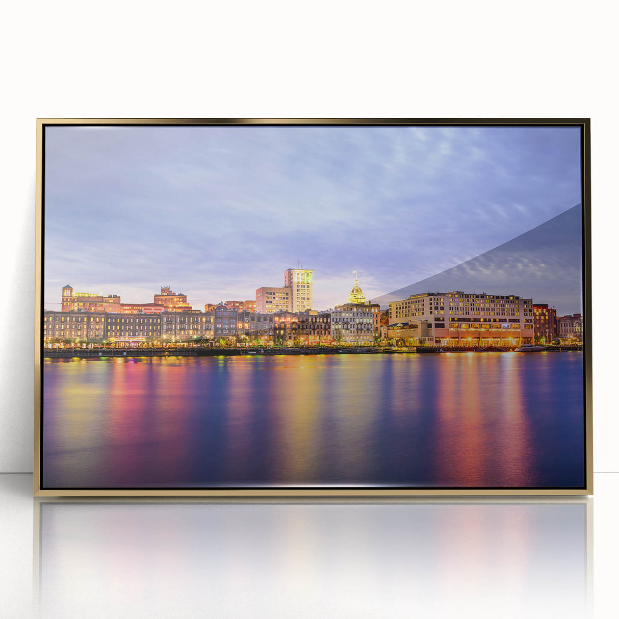 Mid-century modernist large art print of Savannah scenery in gold tones on framed acrylic, suitable for nursery wall decor.