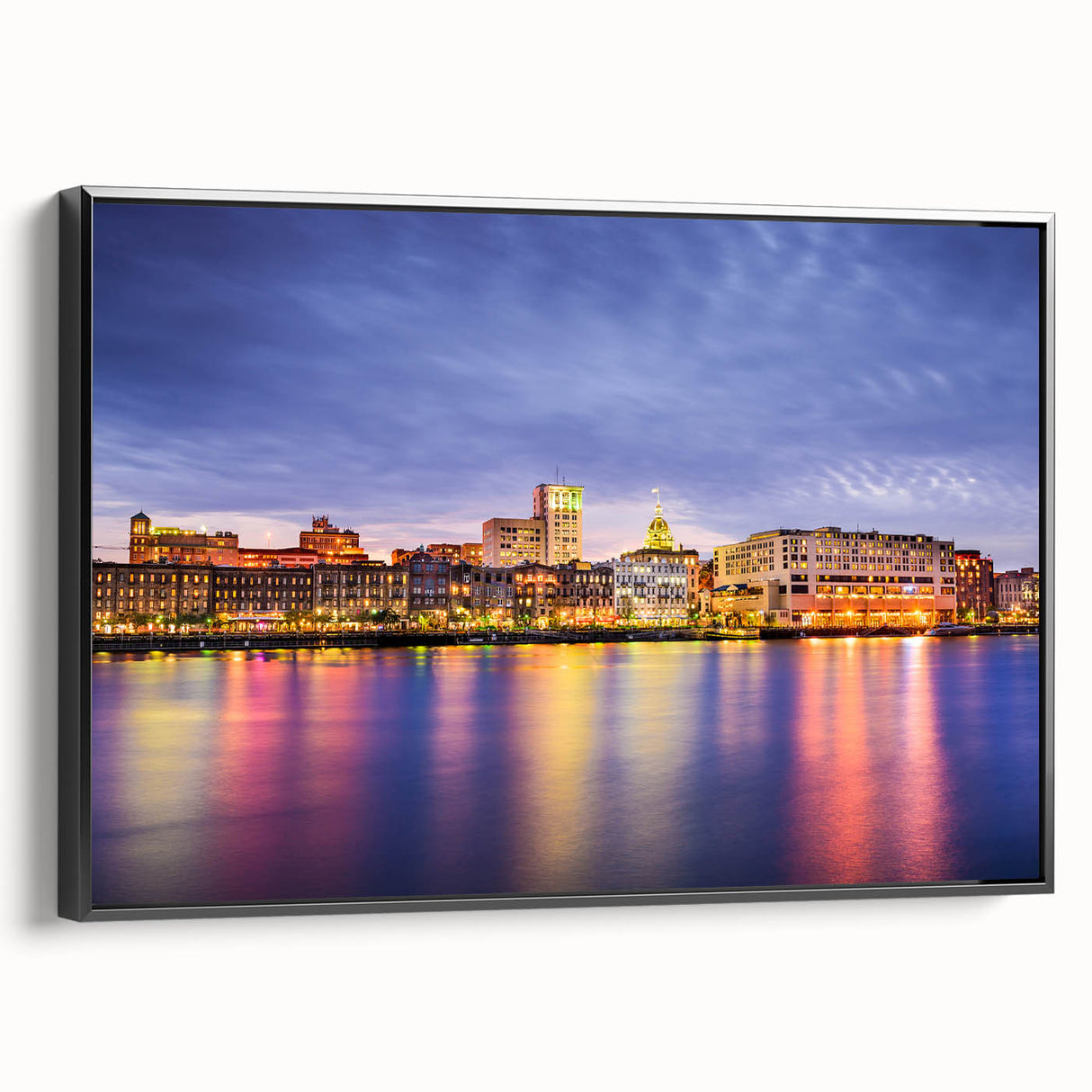 Black and white framed canvas of Savannah landscape, ideal for bedroom wall art, featuring vintage poster style.