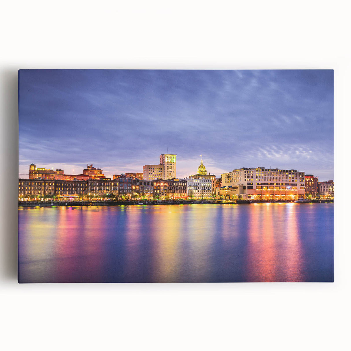 Black and white photograph of Savannah streetscape on stretched canvas, suitable for kitchen wall art.