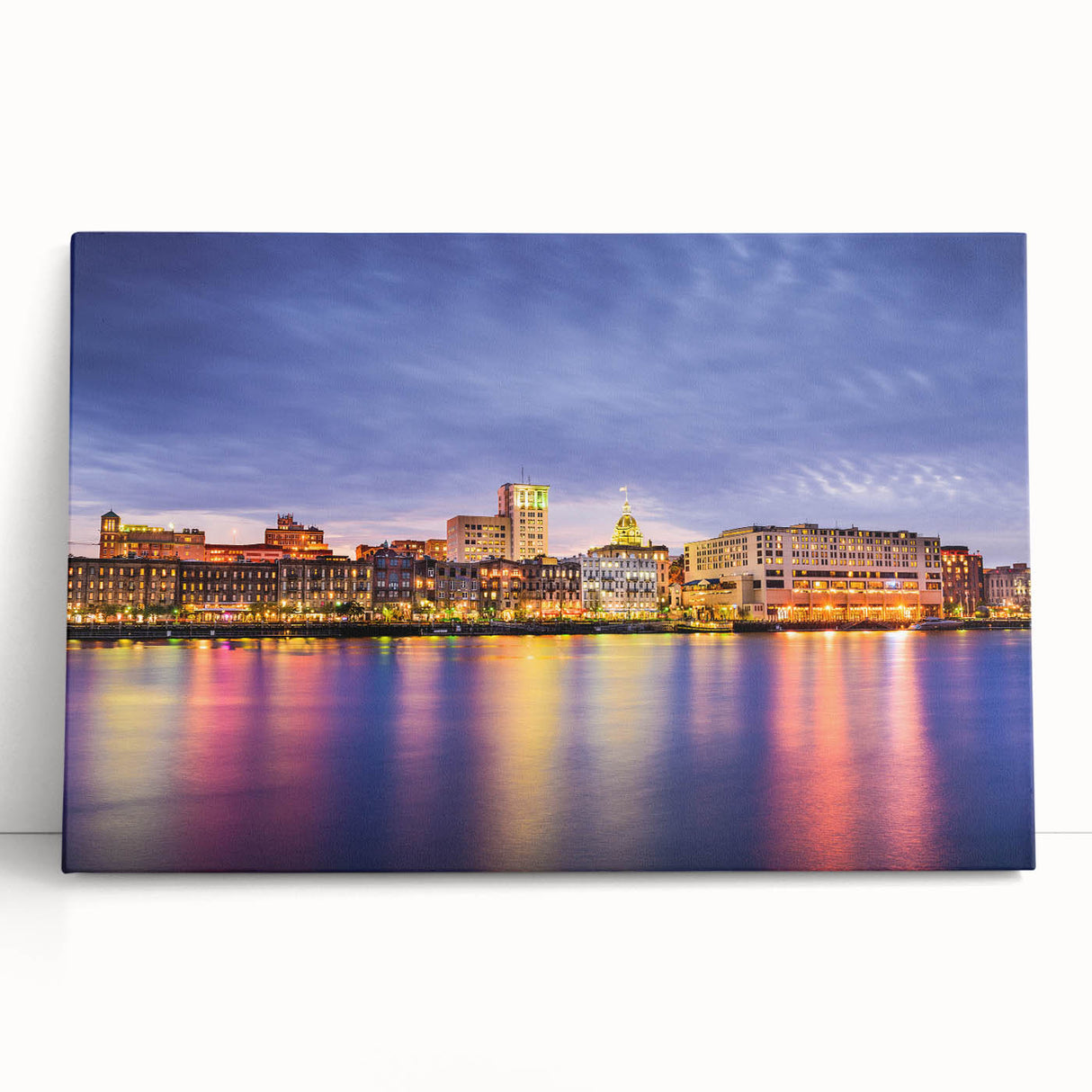 Black and white photo of Savannah's historic architecture on large stretched canvas, ideal for kitchen wall art.
