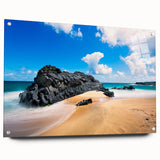 Acrylic print of Kauai landscape with vivid green and blue tones, suitable for bedroom or dining room decor.