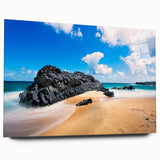 Large abstract wall art of Kauai's lush landscapes in vibrant green and blue tones.