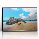 Large abstract wall art featuring a vibrant depiction of Kauai’s landscape on a black framed acrylic.