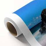 Art deco poster of Kauai landscape in soft pastel hues on rolled canvas, ideal for nursery wall art.