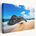 Large stretched canvas featuring a scenic view of Kauai with lush greenery and ocean, ideal for kitchen wall art.
