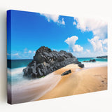 Large stretched canvas featuring a scenic view of Kauai with lush greenery and ocean, ideal for kitchen wall art.
