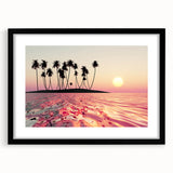 Extra large abstract art print of colorful, textured scenery of Maui, framed in black, ideal for living room decor.