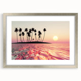 Textured abstract art print of Maui scenery in muted blue and green tones, framed in silver, suitable for bedroom art.