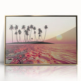 Mid-century modernist art print of Maui scenery with gold frame, ideal for modern art wall decor.