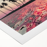 Art deco poster featuring a Maui, Hawaii landscape on rolled canvas, with vibrant ocean and sunset hues.