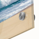 Large abstract wall art of Oahu's scenery in vibrant blues and greens on acrylic glass, suitable for dining room art.