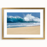 Extra large abstract art print of a textured Hawaiian Oahu landscape in muted earth tones, framed with a gold mat.