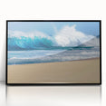 Large abstract wall art depicting the Oahu, Hawaii coastline in muted blue and green tones on a framed acrylic print.