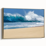 Framed canvas depicting a vintage-style landscape of Oahu, Hawaii with gold and black tones, ideal for bedroom wall art.