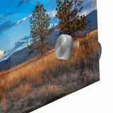 Large abstract wall art depicting Idaho scenery in mid-century modernist style on acrylic glass, ideal for dining room art.