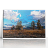 Art deco poster of Idaho scenery in muted blues and greens on a white framed acrylic, suitable for nursery wall art.