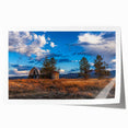 Rolled print of Idaho scenery with vibrant green fields under a clear blue sky, ideal for art wall dining room.