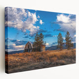 Side view of a large stretched canvas depicting a serene Idaho landscape, ideal for kitchen wall art.