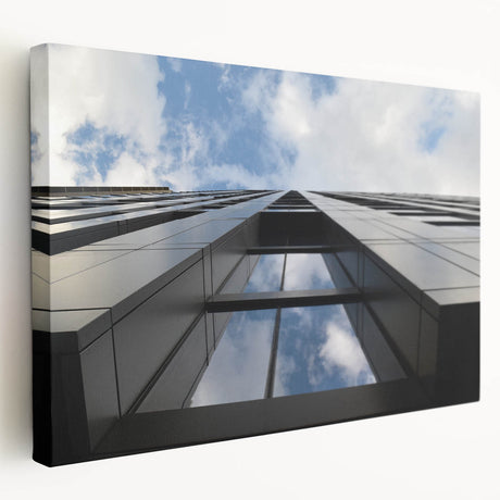 Chicago skyline in muted gray and blue tones on a large stretched canvas, suitable for kitchen wall art.
