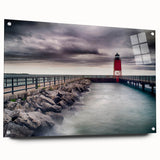 Acrylic print of Lake Michigan with soft blue and gray tones, suitable for bedroom or dining room decor.