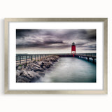 Textured abstract art print of Lake Michigan in muted blue tones on a framed canvas, suitable for enhancing bedroom ambiance.