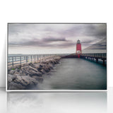 Art Deco poster of Illinois Lake Michigan in pastel shades on a white framed acrylic, suitable for nursery wall art.