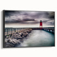 Black and white framed canvas featuring a vintage-style landscape of Lake Michigan, ideal for bedroom wall art.