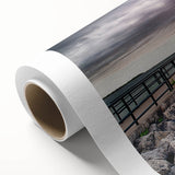 Art Deco poster of Lake Michigan with muted blue and gray tones on rolled canvas, ideal for nursery wall art.