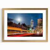 Abstract art print of Indianapolis skyline in textured gold frame, ideal for extra large wall art in a living room.