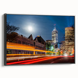 Black and white framed canvas of Indianapolis skyline, ideal for bedroom wall art.