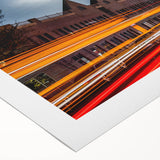 Art deco poster of Indianapolis skyline in muted metallic colors on rolled canvas, suitable for dining room wall art.