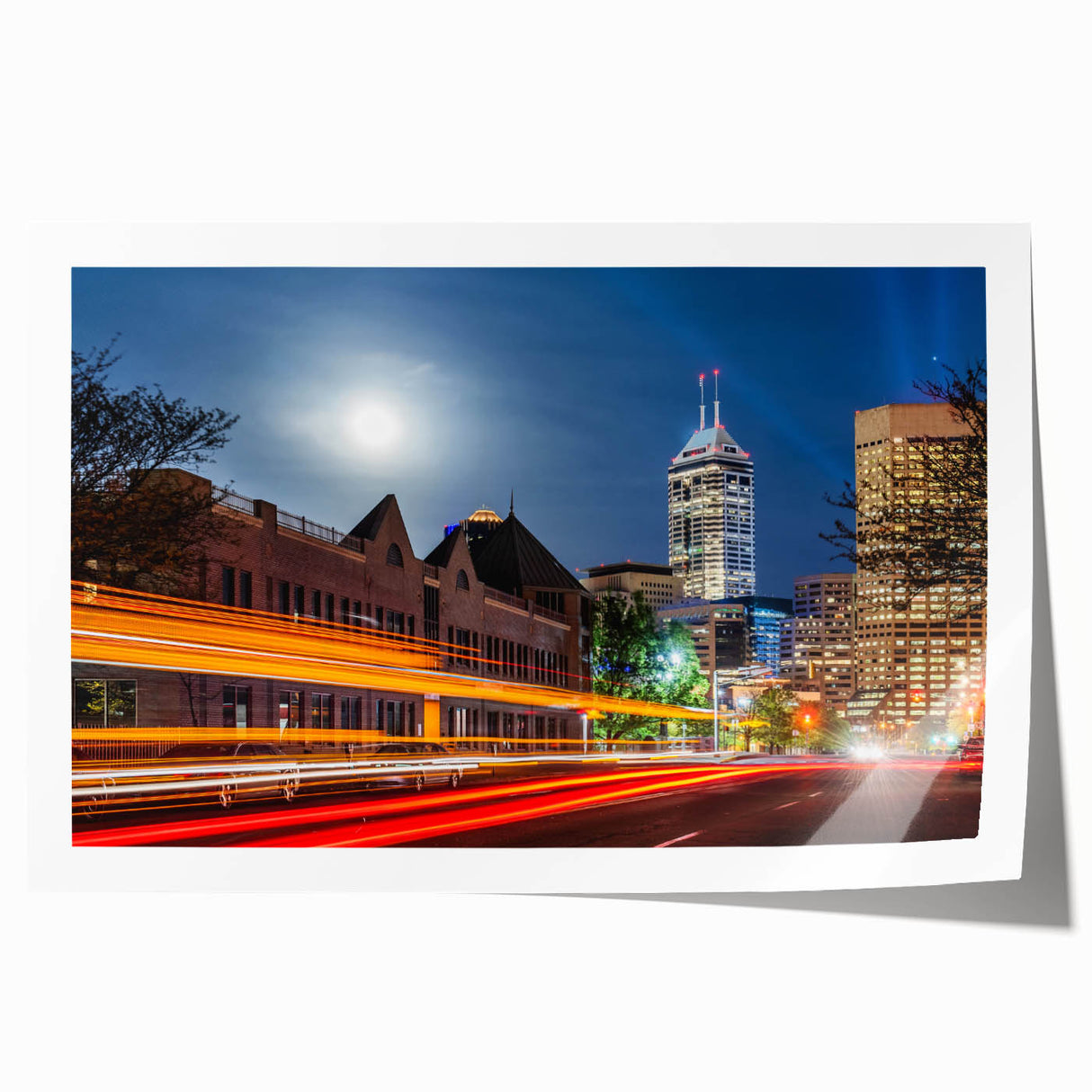 Rolled print of Indianapolis skyline in muted gray tones, ideal for art wall dining room.