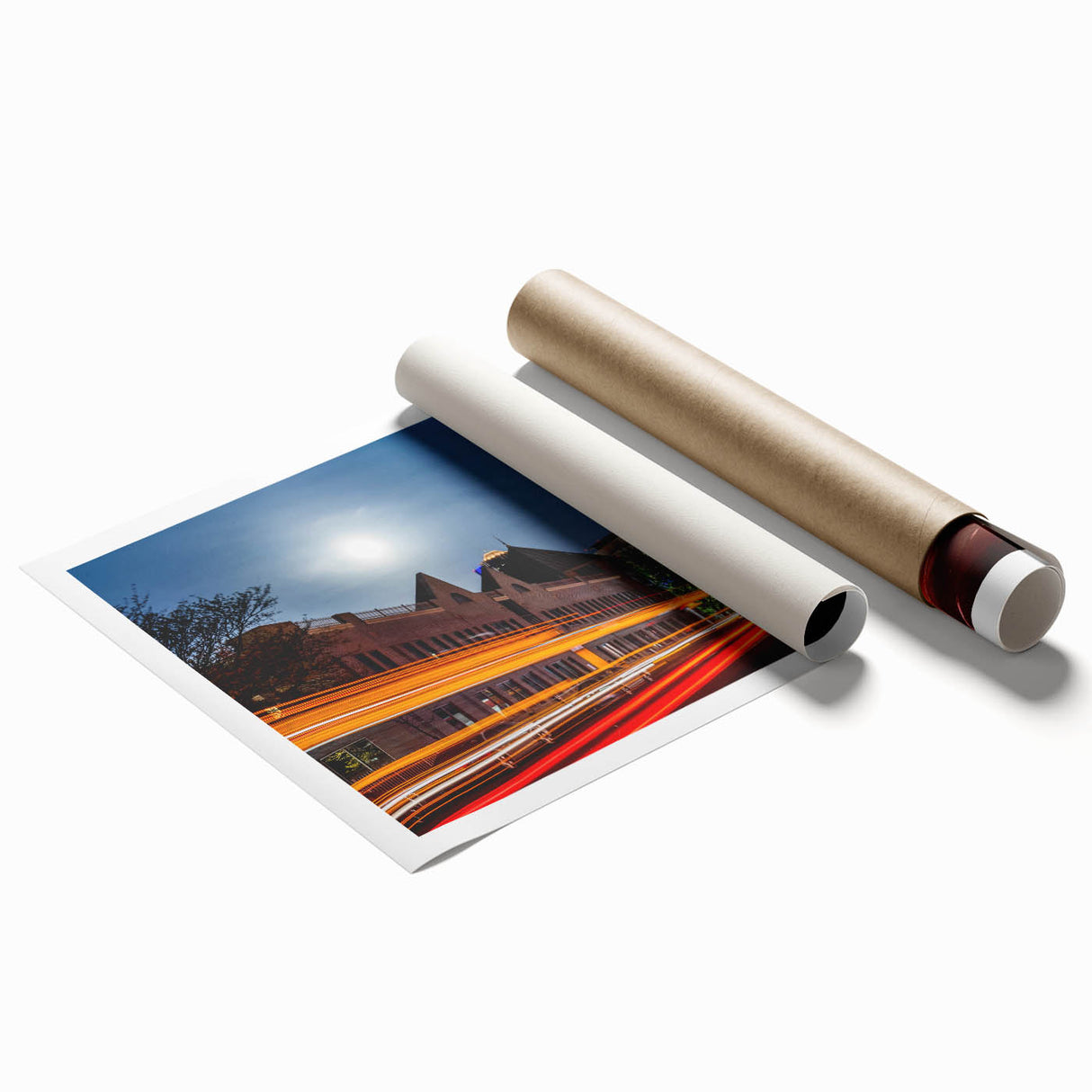 Rolled print of Indianapolis skyline in muted gray floral art, ideal for classy bathroom wall art.