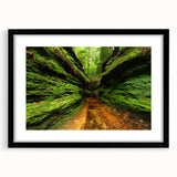 Extra large abstract art print of colorful, textured Indiana scenery on a black framed canvas, ideal for living room decor.