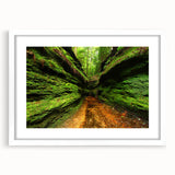 Abstract art print depicting a serene Indiana landscape in muted earth tones on a framed white mat.