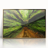 Mid-century modernist style acrylic print of Indiana scenery, framed in gold, suited for nursery wall art.