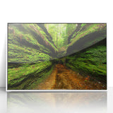 Acrylic print of an Indiana landscape in art deco style, featuring soft pastel colors, framed in white.