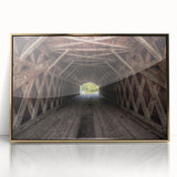 Mid-century modernist Iowa landscape on a framed acrylic print, featuring muted earth tones, ideal for modern art wall decor.