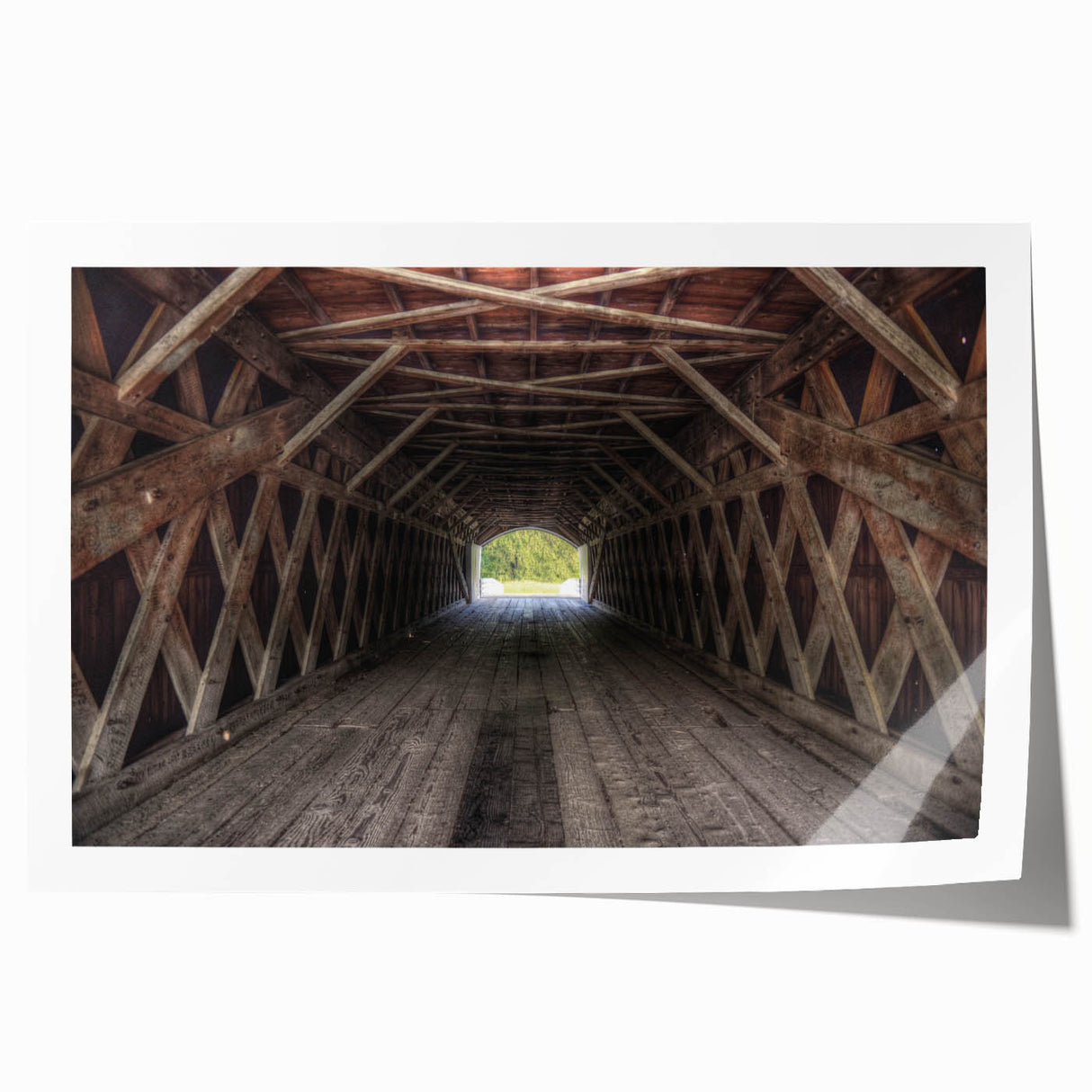 Rolled print of Iowa scenery with floral designs in soft green and brown tones, suitable for dining room wall art.