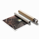 Extra large rolled print depicting vibrant floral art with pink and green tones.