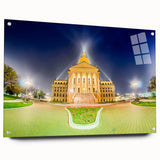 Acrylic print of a large abstract depiction of Kansas scenery in earthy tones, suitable for bedroom or dining room decor.