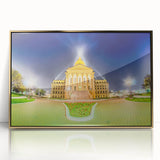 Mid-century modernist Kansas landscape art in muted earth tones, framed acrylic, suitable for nursery wall art.