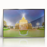 Mid-century modernist art depicting Kansas scenery in muted earth tones on a framed acrylic print.