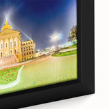Extra large framed canvas featuring a textured depiction of Kansas scenery in black with colorful art accents.
