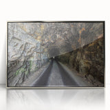 Mid-century modernist art depicting Kentucky scenery in muted greens and blues, framed in silver acrylic.