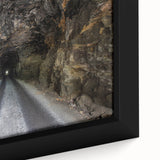 Extra large framed canvas of a textured Kentucky landscape in black with colorful accents, ideal for living room decor.